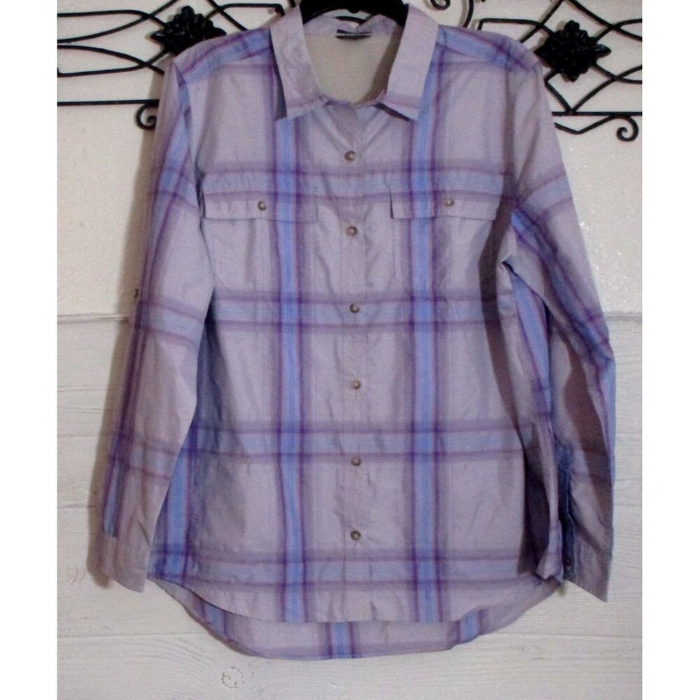 Eddie Bauer Women's Button Up Top Size XL Long Sleeve Purple Plaid